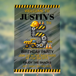 Cute Construction 5th Birthday Party Acrylic Sign