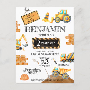Cute Construction Birthday Boy Birthday Party Postcard