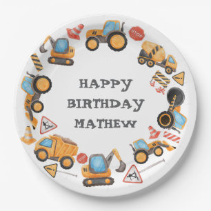 Cute Construction Birthday Paper Plate