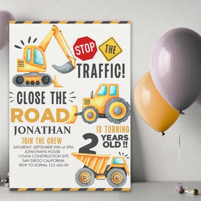 Cute Construction Birthday Party 2th Years Invitation (Creator Uploaded)
