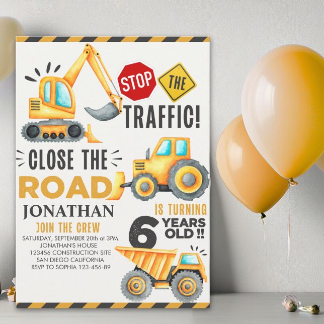 Cute Construction Birthday Party 6th Years Invitation (Creator Uploaded)