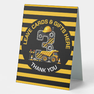Cute Construction Birthday Table Tent Sign