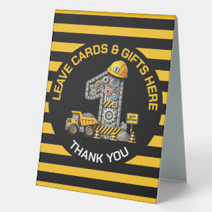 Cute Construction Birthday Table Tent Sign