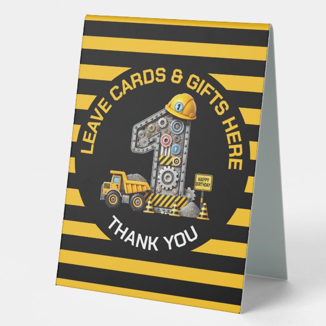 Cute Construction Birthday Table Tent Sign (Front)