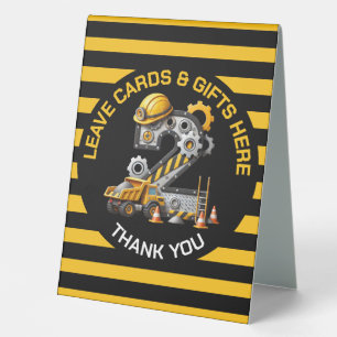Cute Construction Birthday Table Tent Sign