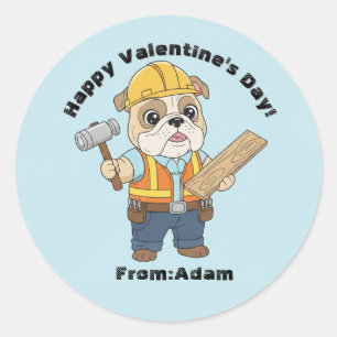 Cute Construction Bulldog Valentine Classic Round Sticker