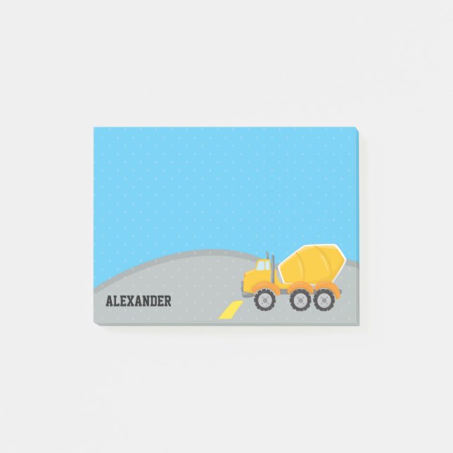 Cute Construction Cement Mixer Truck Vehicles Boys Post-it Notes (Front)