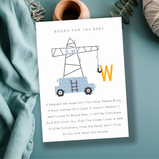 Cute Construction Crane Books For Baby Shower Enclosure Card (Creator Uploaded)