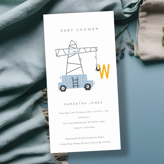 Cute Construction Crane Boy's Baby Shower Invite (Creator Uploaded)