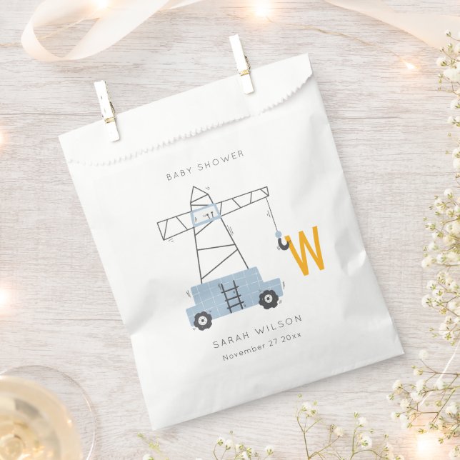 Cute Construction Crane Boy's Urban Baby Shower Favour Bags (Clipped)