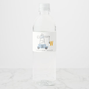 Cute Construction Crane Boy's Urban Baby Shower Water Bottle Label