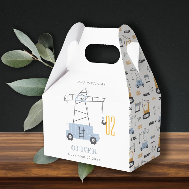 Cute Construction Crane Kids Any Age Birthday Favour Box (Creator Uploaded)