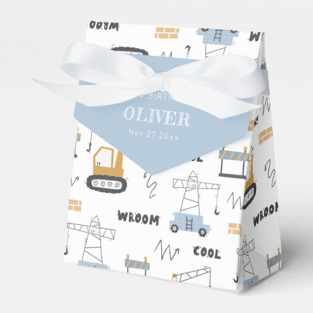 Cute Construction Crane Kids Any Age Birthday Favour Box (Front Side)