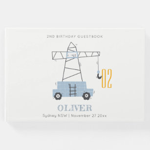 Cute Construction Crane Kids Any Age Birthday Guest Book