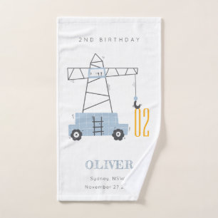 Cute Construction Crane Kids Any Age Birthday Hand Towel