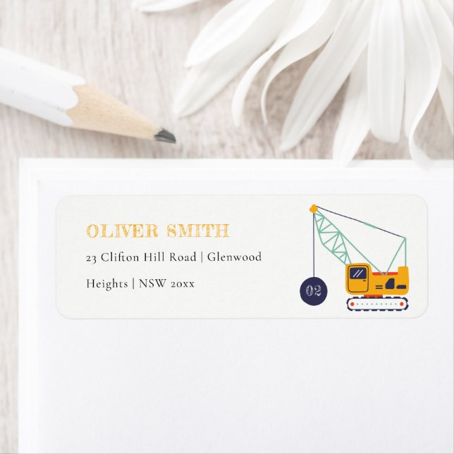 Cute Construction Crane Vehicle Any Age Birthday (Insitu)