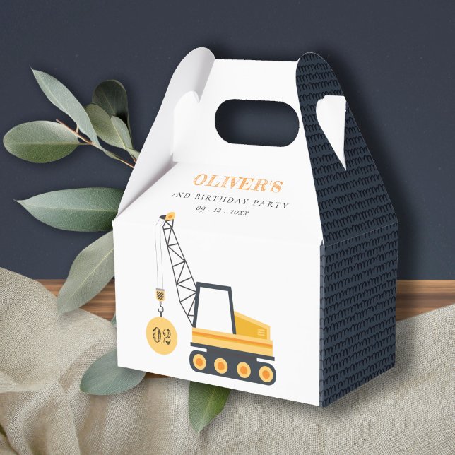 Cute Construction Crane Vehicle Any Age Birthday Favour Box (Creator Uploaded)