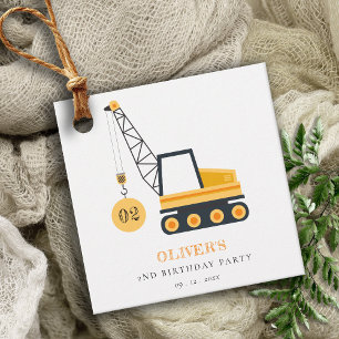Cute Construction Crane Vehicle Any Age Birthday Favour Tags