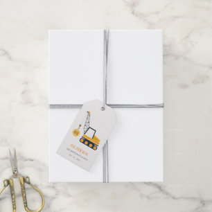 Cute Construction Crane Vehicle Any Age Birthday Gift Tags