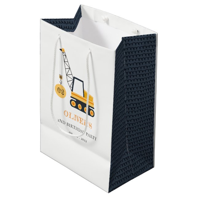 Cute Construction Crane Vehicle Any Age Birthday  Medium Gift Bag (Front Angled)