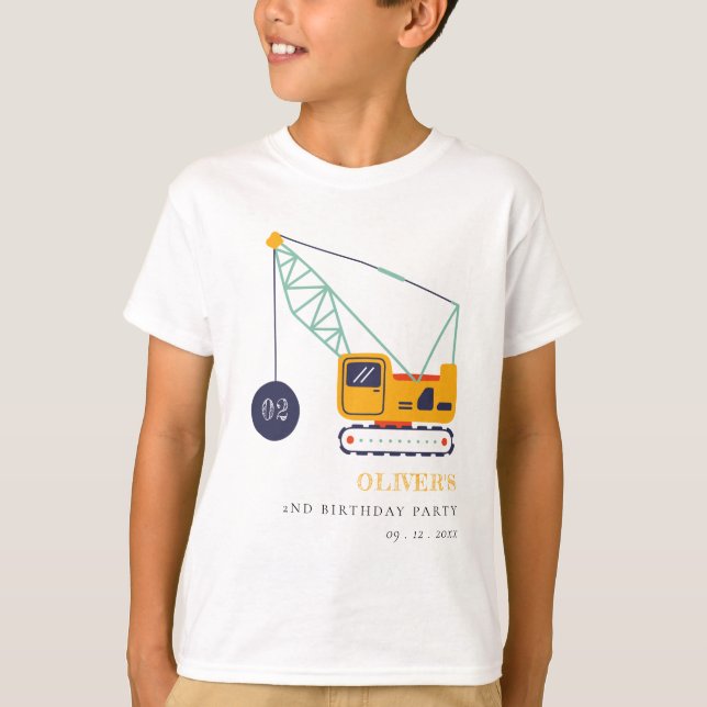 Cute Construction Crane Vehicle Any Age Birthday T-Shirt (Front)