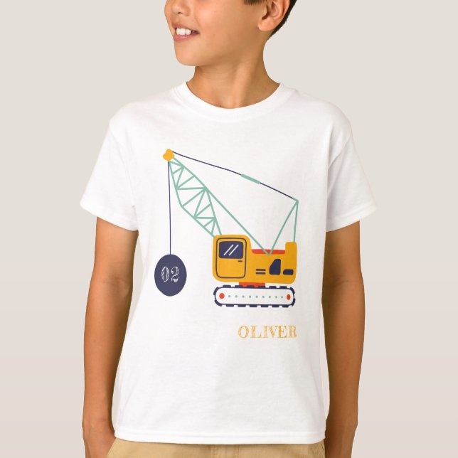 Cute Construction Crane Vehicle Any Age Birthday T-Shirt (Front)