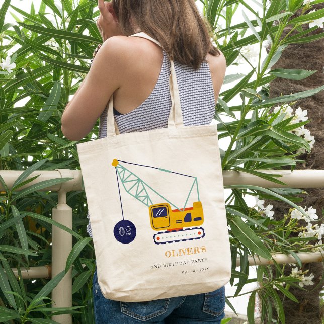 Cute Construction Crane Vehicle Any Age Birthday Tote Bag (Creator Uploaded)