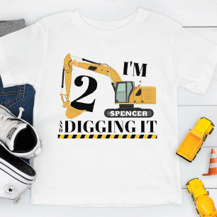 Cute Construction Digger Truck 2nd Birthday Party Toddler T-Shirt