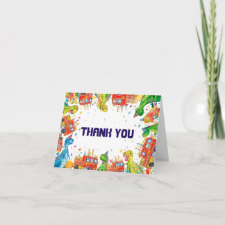Cute Construction Dinosaur Boy Birthday Thank You  Card