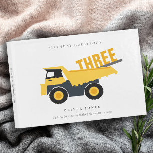 Cute Construction Dump Truck Any Age Birthday Guest Book