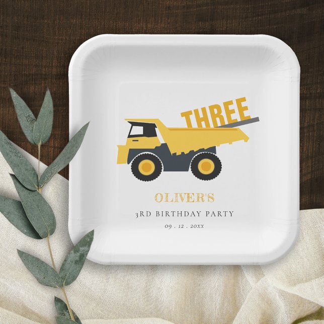 Cute Construction Dump Truck Any Age Birthday  Paper Plate (Creator Uploaded)