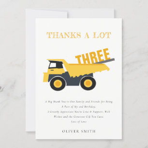 Cute Construction Dump Truck Any Age Birthday Thank You Card