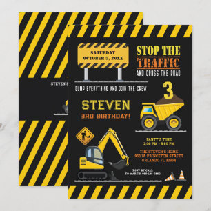 Cute Construction Dump Truck Birthday Boys Party  Invitation