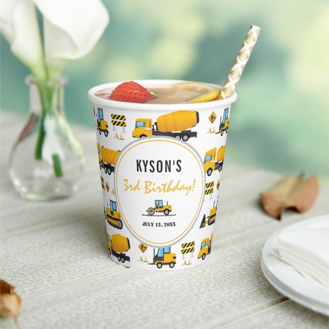Cute Construction Dump Truck Gender Neutral Paper Cups (Insitu)