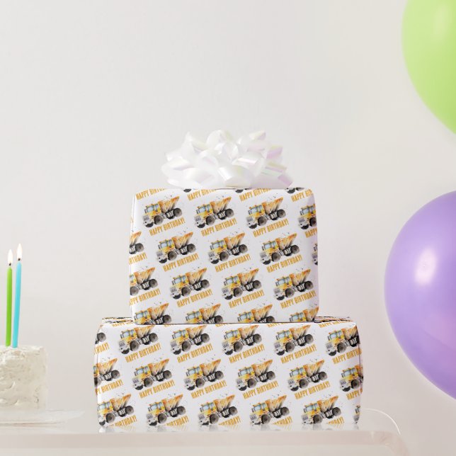 Cute Construction Dump Truck Happy Birthday Wrapping Paper (Party Gifts)