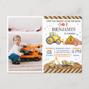 Cute Construction Dump Truck Kids Birthday Party Postcard