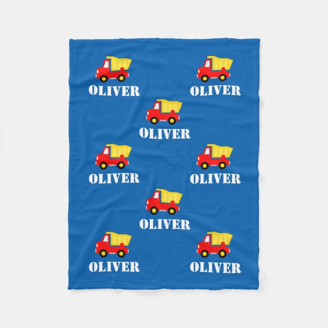 Cute construction dumptruck boys fleece blanket (Front)