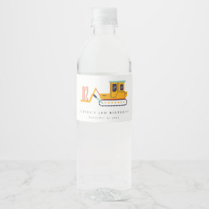 Cute Construction Fork Lift Any Age Birthday Water Bottle Label
