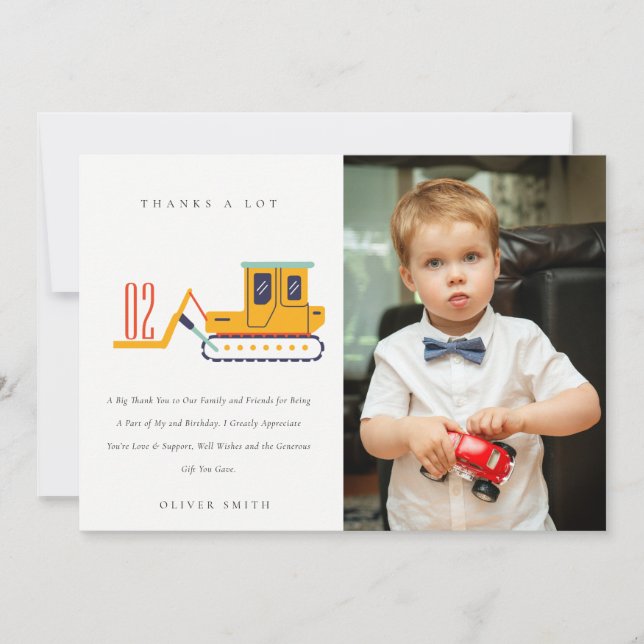Cute Construction Fork Lift Photo Any Age Birthday Thank You Card (Front)