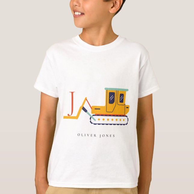 Cute Construction Fork Lift Vehicle Monogram T-Shirt (Front)
