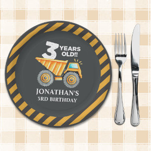 Cute Construction Party for 3rd Birthday Kids Paper Plate