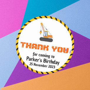 Cute Construction Theme Kid's Birthday Party Class Classic Round Sticker