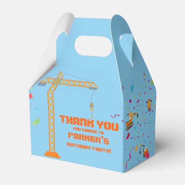 Cute Construction Theme Kid's Birthday Party Invit Favour Box (Front Side)