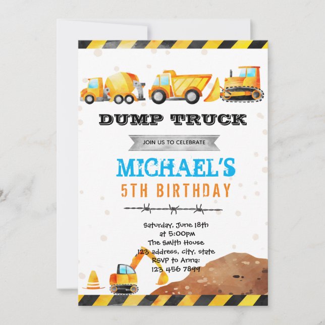 Cute construction theme party invitation (Front)