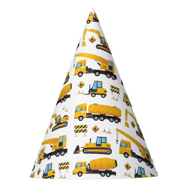 Cute Construction Themed Birthday Decoration Paper Party Hat (Front)