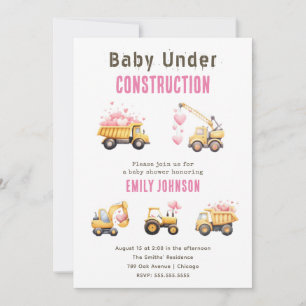 Cute Construction Truck Baby Shower Invitation