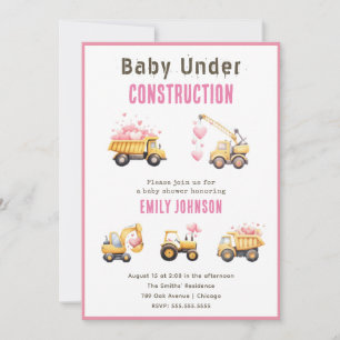 Cute Construction Truck Baby Shower Invitation