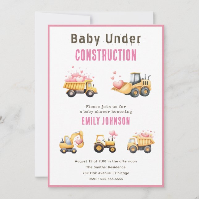 Cute Construction Truck Baby Shower Invitation (Front)