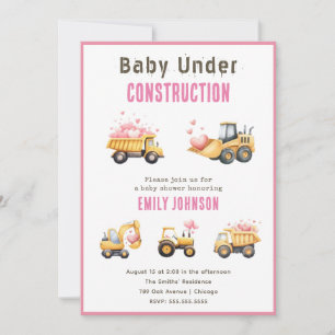 Cute Construction Truck Baby Shower Invitation
