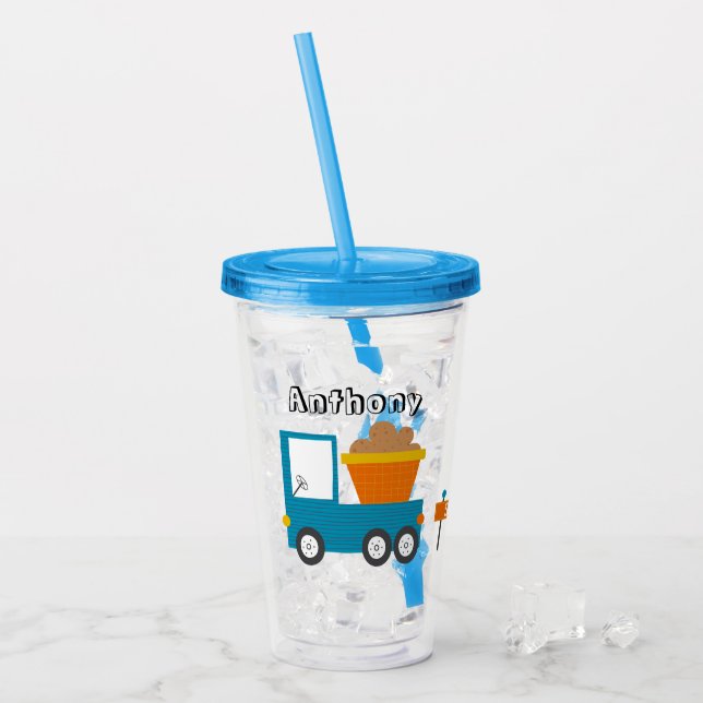 Cute Construction Truck Name Boys  Acrylic Tumbler (Front Ice)